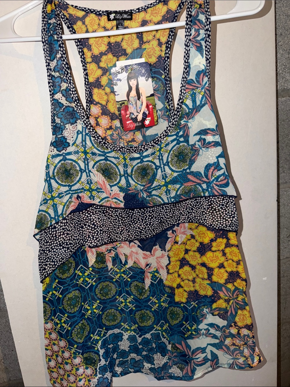 Lily White Multicolor Floral Patchwork Racerback Tank Top